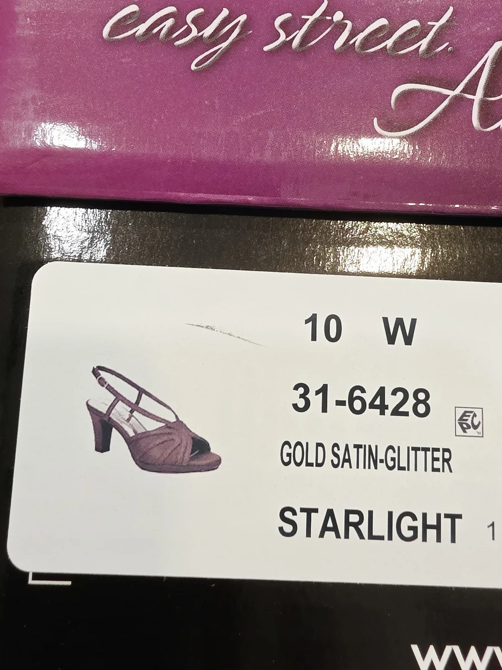 easy street Gold Satin Glitter Starlight Wide Size 10 Slingback Heels